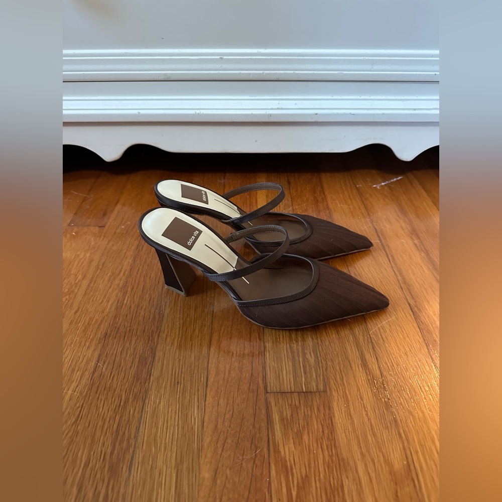 Dolce Vita Noreen Pointed Toe Mule in Dark Brown Tulle - Picture 2 of 5